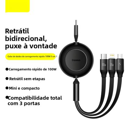 Imagem de Cabo De Carregamento Retrátil USB C 3 Em 1 De 100W Para MacBook, Samsung, Xiaomi, iPhone 12, 13, 14,