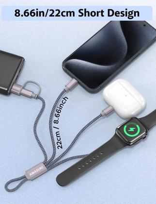 Imagem de Cabo de carregamento USB C 3 em 2 para Apple Watch e iPhone, pacote com 2