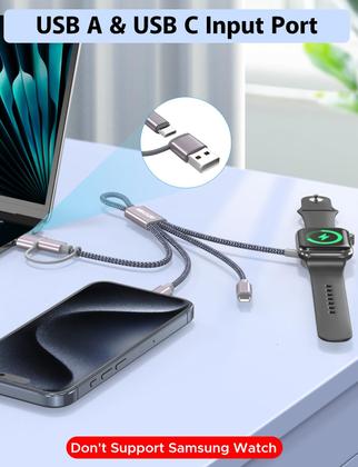 Imagem de Cabo de carregamento USB C 3 em 2 para Apple Watch e iPhone, pacote com 2