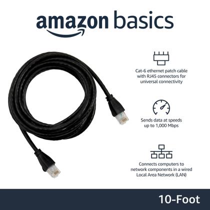 Imagem de Cabo de conexão Ethernet Amazon Basics RJ45 Cat 6 3m preto