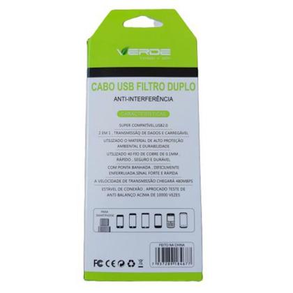 Imagem de Cabo de Dados Branco Micro Usb V8 Filtro Duplo SJX - V8-0 1,5M - Verde