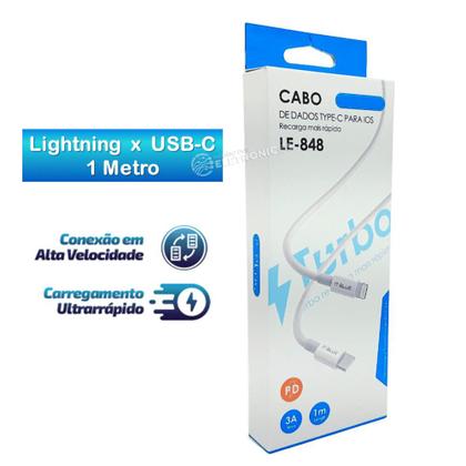Imagem de Cabo de Dados Lightning x USB-C 5V/3A PD 1 Metro Carregamento Rápido LE848