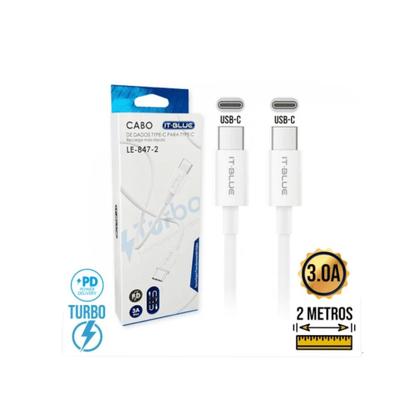 Imagem de Cabo De Dados Reforçado Rápido 2 Pontas Usb Tipo C  Duplo 2M 