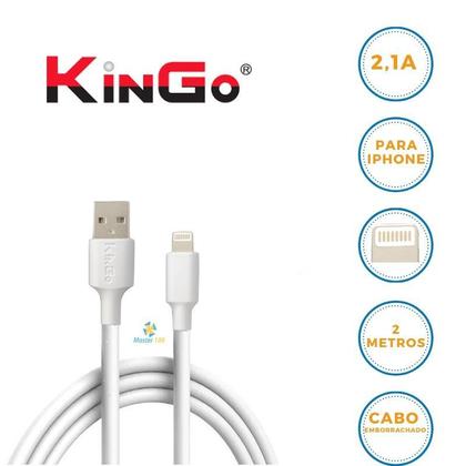 Imagem de Cabo De Dados USB Lightning 2.1A 2 Metros Branco Kingo