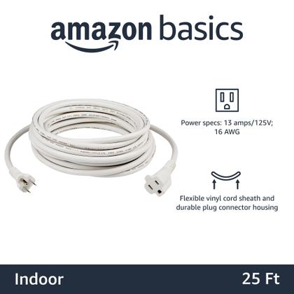 Imagem de Cabo de extensão Amazon Basics Indoor 13A 125V 7,6 m branco 2-pa