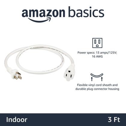 Imagem de Cabo de extensão de alimentação Amazon Basics 3 pés 13A 125V branco