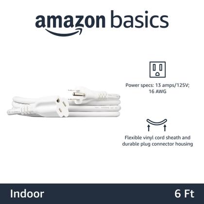 Imagem de Cabo de extensão de alimentação Amazon Basics 6 pés 13A 125V branco