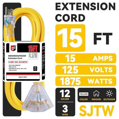 Imagem de Cabo de extensão EP 15 pés 12 calibre 12 Heavy Duty 15A 125V 1875W