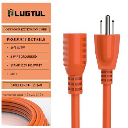 Imagem de Cabo de extensão externo PLUGTUL 50 pés à prova d'água 13A 1625W