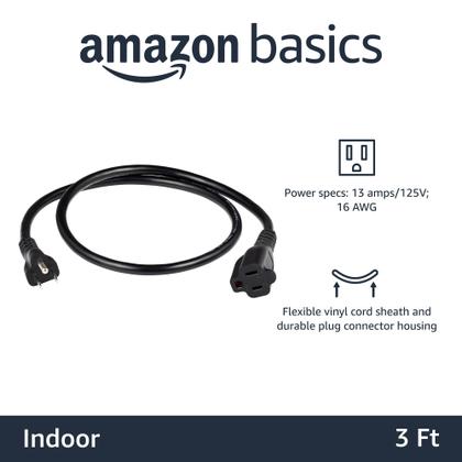 Imagem de Cabo de extensão interno Amazon Basics 13A 125V 1m preto x2