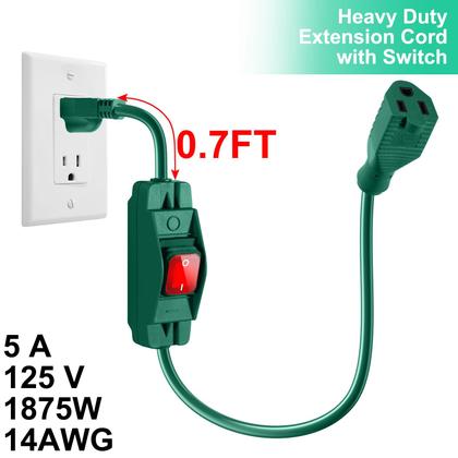 Imagem de Cabo de extensão Makevivi Outdoor Waterproof de 1,5 pés com interruptor