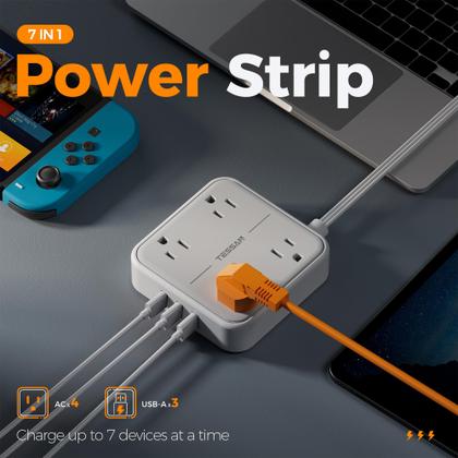 Imagem de Cabo de extensão: protetor contra sobretensão Power Strip TESSAN, 15 pés