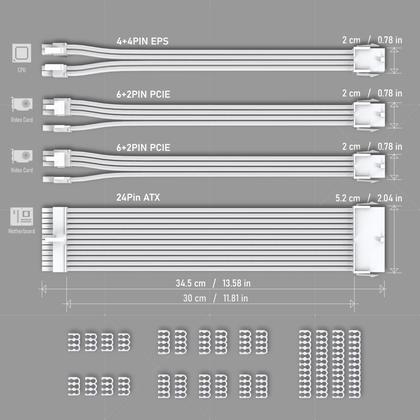 Imagem de Cabo de extensão PSU com capa EZDIY-FAB, todo branco, 30 cm