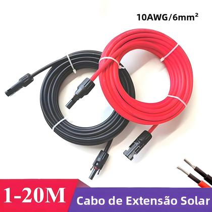 Imagem de Cabo De Extensão Solar Preto E Vermelho 3.2ft-65.6ft 4/6mm2 12/10AWG Conector PV Para Sistema De