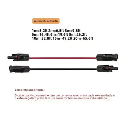 Imagem de Cabo De Extensão Solar Preto E Vermelho 3.2ft-65.6ft 4/6mm2 12/10AWG Conector PV Para Sistema De