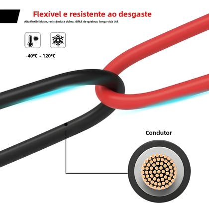 Imagem de Cabo De Extensão Solar Vermelho E Preto Com Dupla Ponta, 2-10 Metros, Conector 4mm²/6mm² Para Painel