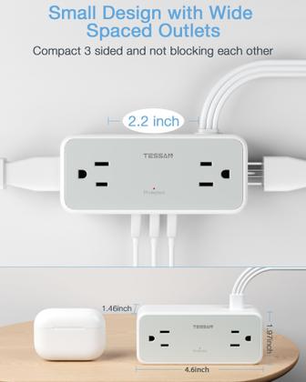 Imagem de Cabo de extensão TESSAN Ultra Thin de 1,5 m com protetor contra sobretensão de 4 saídas