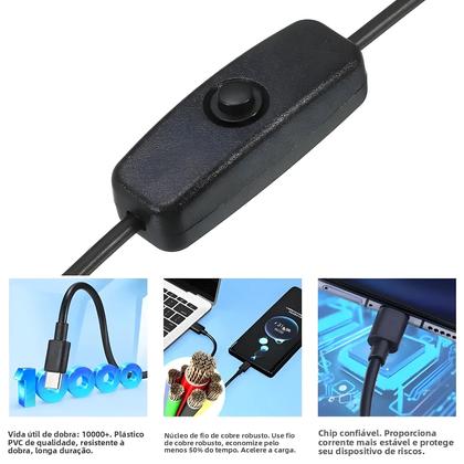 Imagem de Cabo De Extensão Tipo C Para Micro USB Com Interruptor Liga/Desliga, Cabo De Alimentação 5V Macho