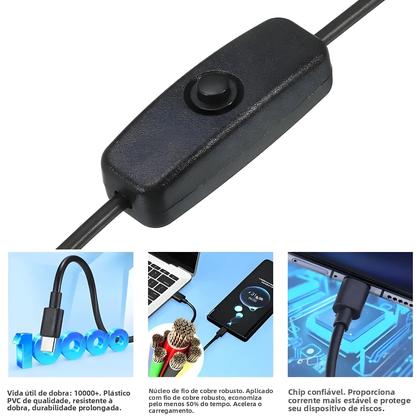 Imagem de Cabo De Extensão Tipo C Para Micro USB Com Interruptor Liga/Desliga, Cabo De Alimentação 5V Macho