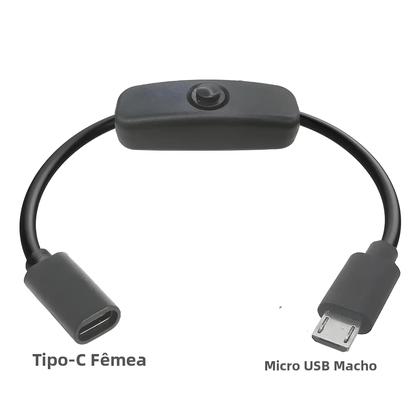 Imagem de Cabo De Extensão USB C Para Micro USB Com Interruptor ON/OFF, Cabo De Carregamento PD 5V, Macho Para