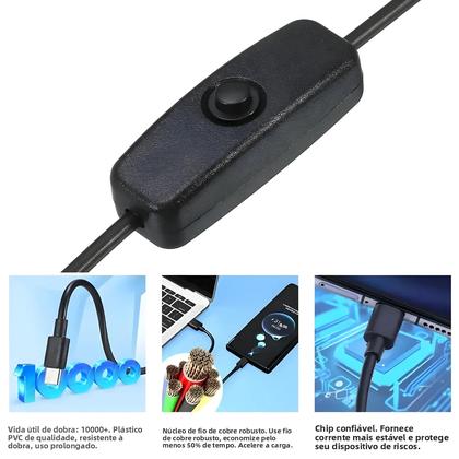 Imagem de Cabo De Extensão USB C Para Micro USB Com Interruptor ON/OFF, Cabo De Carregamento PD 5V, Macho Para