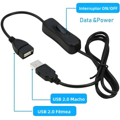 Imagem de Cabo De Extensão USB Com Interruptor De Alimentação Ligado/desligado Para Dispositivos USB STONEGO