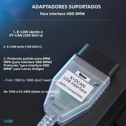 Imagem de Cabo De Ferramenta De Diagnóstico OBD2 BMW Com Interruptor INPA K+CAN K+DCAN Interface USB