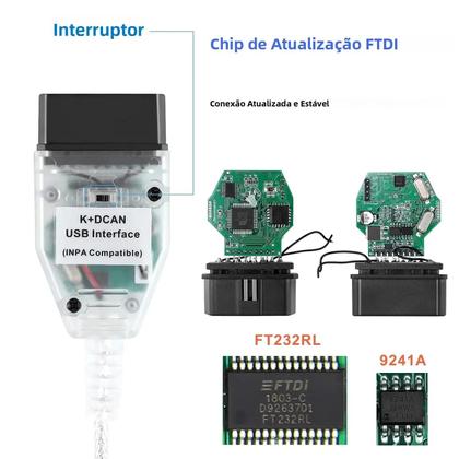 Imagem de Cabo De Ferramenta De Diagnóstico OBD2 BMW Com Interruptor INPA K+CAN K+DCAN Interface USB