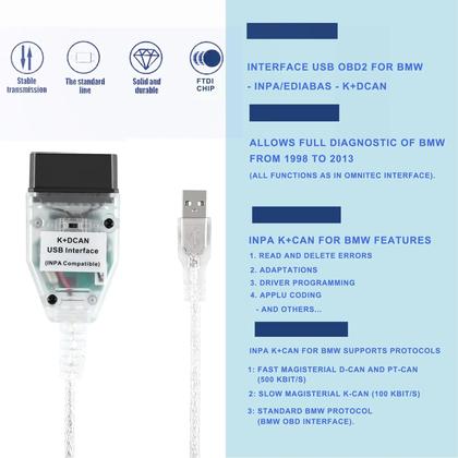 Imagem de Cabo De Ferramenta De Diagnóstico OBD2 BMW Com Interruptor INPA K+CAN K+DCAN Interface USB