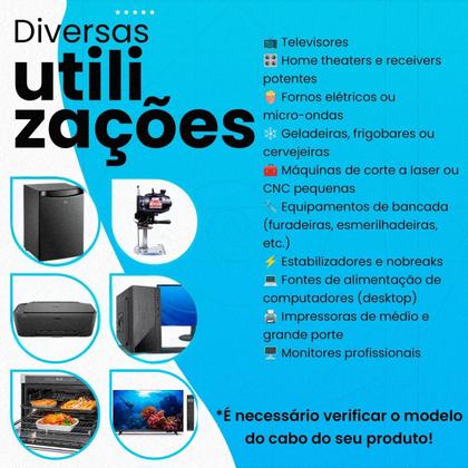 Imagem de Cabo De Força 10a Tripolar Pc Fonte Computador Cpu Monitor Preto