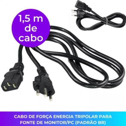 Imagem de Cabo De Força Cpu Atx Computador Pc Monitor 3 Pinos novo padrão 1,50 metros