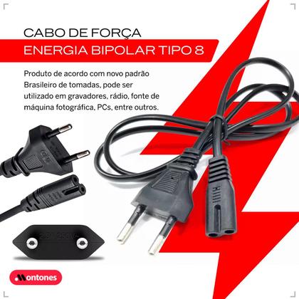 Imagem de Cabo de Força Energia Bipolar Tipo 8 Rádio Tv Impressora PS4 PS3 PS2 Game Monitor Notebook