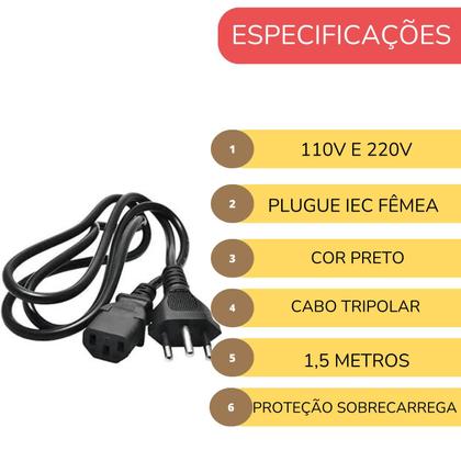 Imagem de Cabo de Força Tripolar 220V 110V Confiável e Seguro