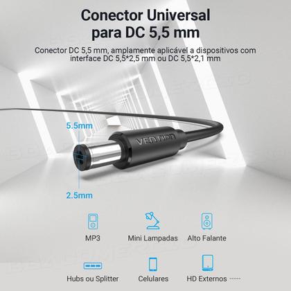 Imagem de Cabo De Força Usb Macho X 5.5mm Plug Dc Vention para Tablet