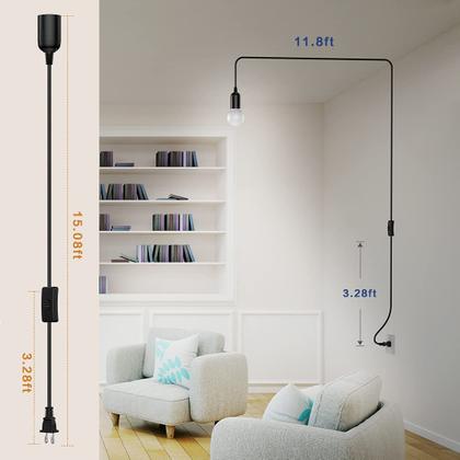 Imagem de Cabo de luz pendente, pacote com 2 interruptores de encaixe AryaLight de 4,6 m, 120 V