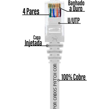 Imagem de Cabo De Rede 90 CM Patch Cord Cat6 UTP 100% Cobre Branco Alta Velocidade