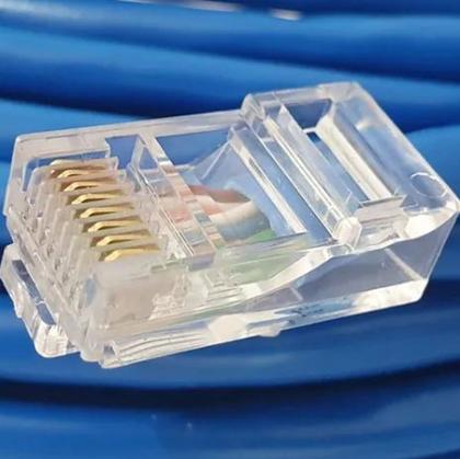 Imagem de Cabo De Rede Azul 3mt para Internet / Computador com Conector Rj45 Crimpado Cat5E Cabo Patch Cord CF