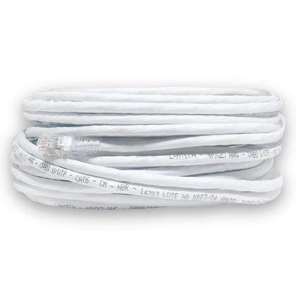 Imagem de Cabo De Rede Branco CAT6 100% Cobre 30 Metros Crimpado Patch Cord Ethernet Lan Cftv Pronto