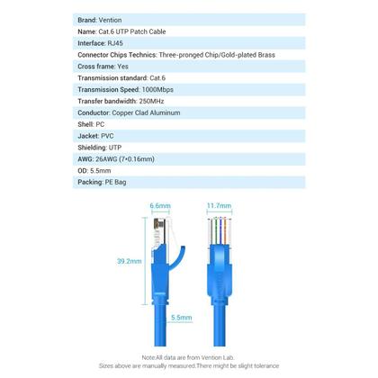 Imagem de Cabo de Rede CAT6 Ethernet RJ45 Giga LAN 1 Metro Vention