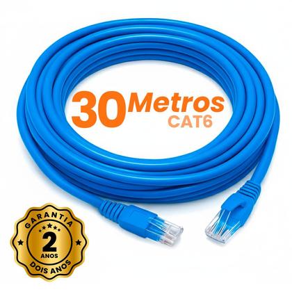 Imagem de Cabo De Rede Internet 30m 30 Metros Cat6 Azul Crimpado Giga Lan Ethernet Boyu Cell