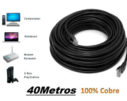 Imagem de Cabo De Rede Patch Cord 40m Cat6 100% Cobre Preto Crimpado
