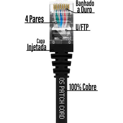 Imagem de Cabo de Rede Patch Cord Cat5e 100% Cobre Blindado Preto 6 Metros