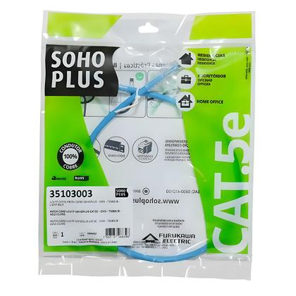 Imagem de Cabo de Rede Patch Cord Sohoplus U/UTP CAT.5e CMX 1.5 Metros - Azul Claro