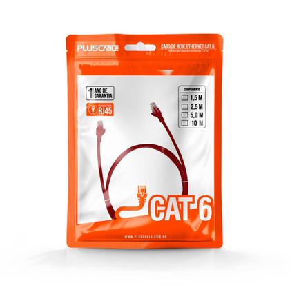 Cabo de Rede Plus Cable Patch Cord Cat.6, 1.5m, Vermelho - PC-ETH6U15RD Imagem de Cabo de Rede Plus Cable Patch Cord Cat.6, 1.5m, Vermelho - PC-ETH6U15RD
