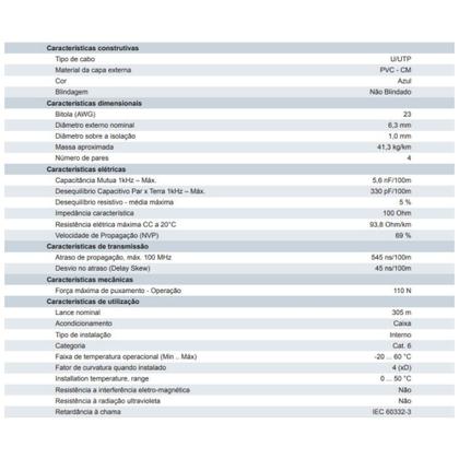 Imagem de Cabo De Rede Utp 4 Pares X 23Awg 305M Cm - Cód 17568 Nexans