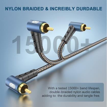 Imagem de Cabo de subwoofer RCA EMK 90 graus RCA para RCA de 1 m trançado de nylon