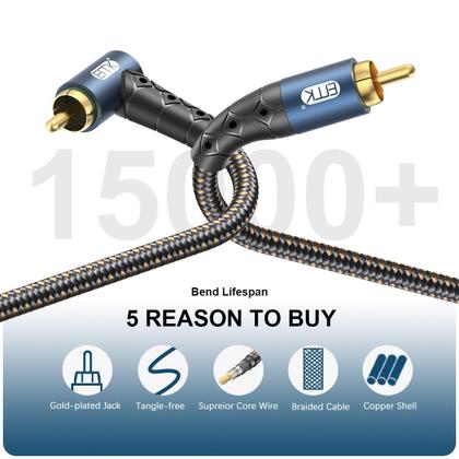 Imagem de Cabo de subwoofer RCA EMK 90 graus RCA para RCA de 1 m trançado de nylon