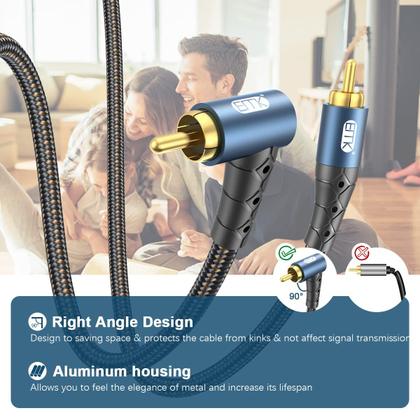 Imagem de Cabo de subwoofer RCA EMK 90 graus RCA para RCA de 1 m trançado de nylon