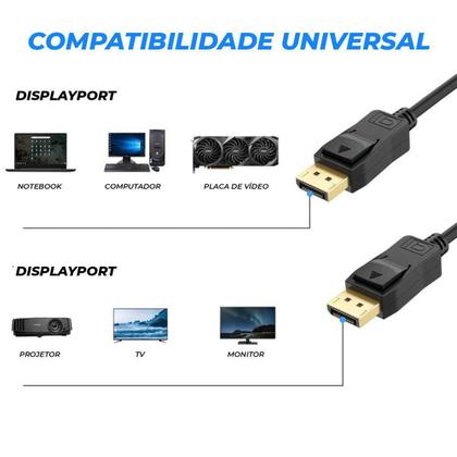 Imagem de Cabo Displayport 1.2 4K 144Hz Adaptador Dp Blindado 3,0M 3D