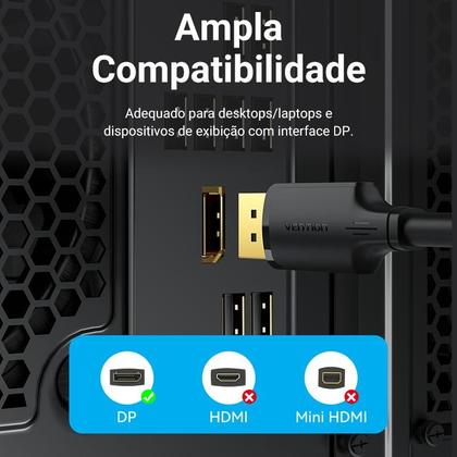 Imagem de Cabo Displayport 1.2 4k 144hz Adaptador Dp Blindado 5m 3D